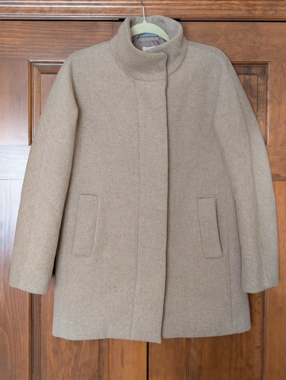 J.Crew Wool Blend City Coat Oatmeal Women’s Size 10 Funnel Neck Zip Jacket - Picture 2 of 16
